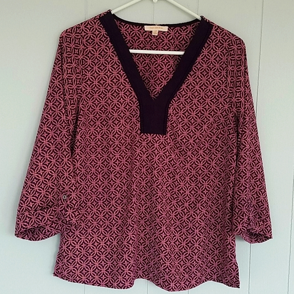 Skies Are Blue Boho V-neck 3/4 sleeve Blou…